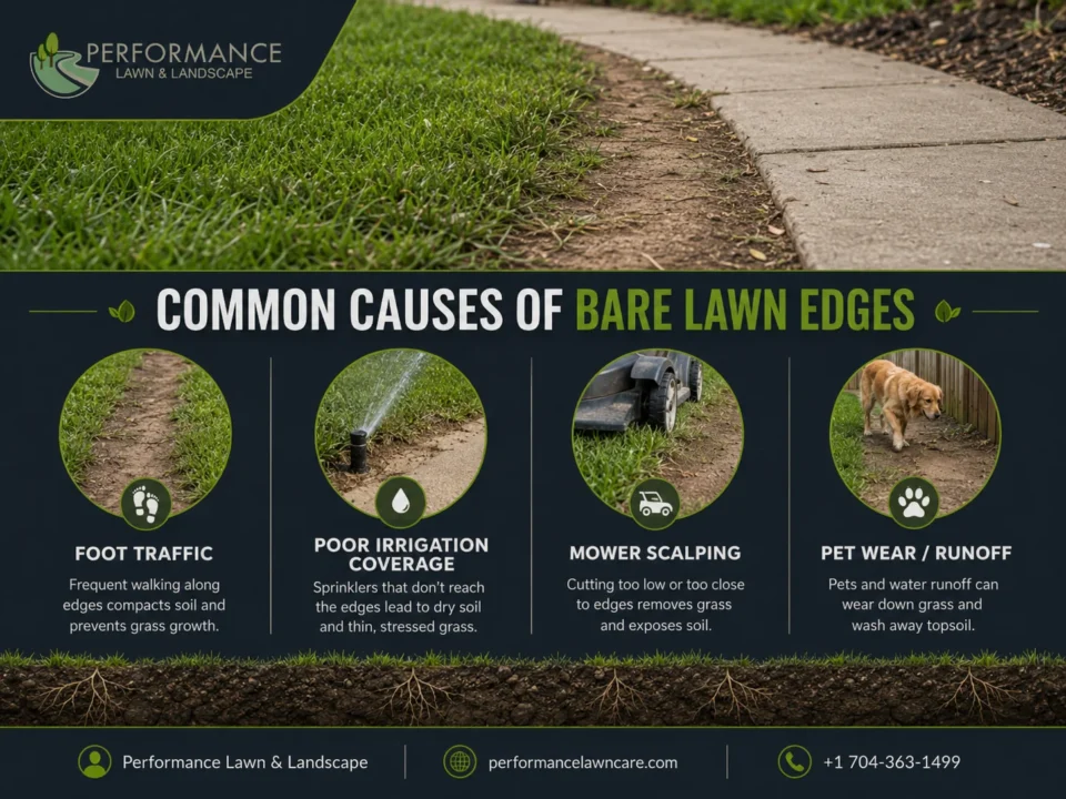 common causes of bare lawn edges